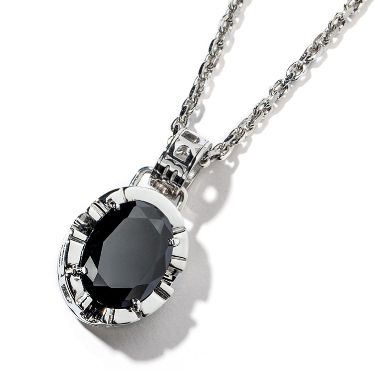 DUBj-180-1 Side Emblem Stone Necklace -black-